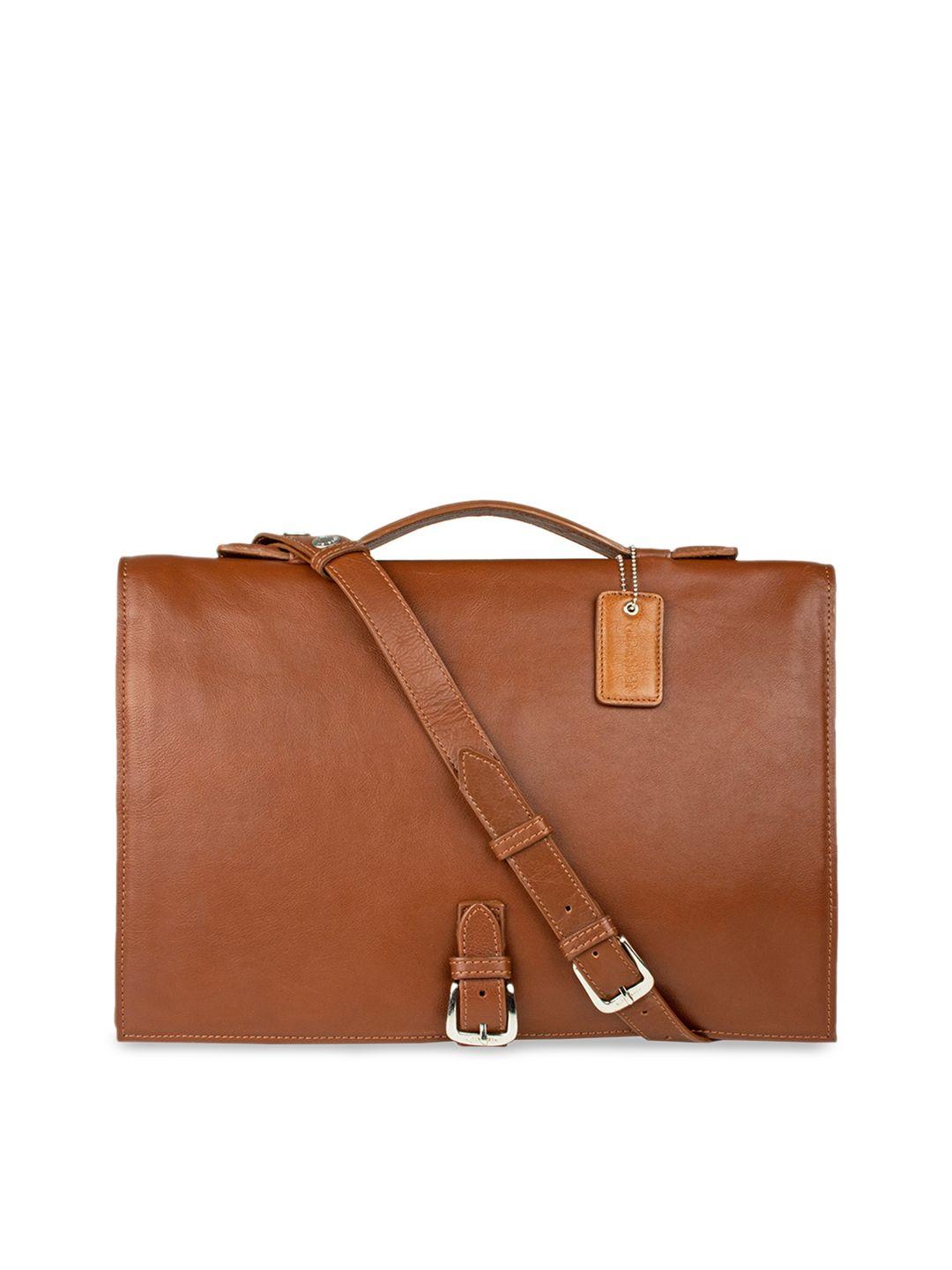 hidesign men tan brown solid leather messenger bag