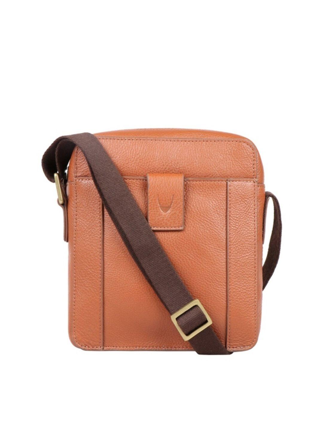 hidesign men tan leather messenger bag