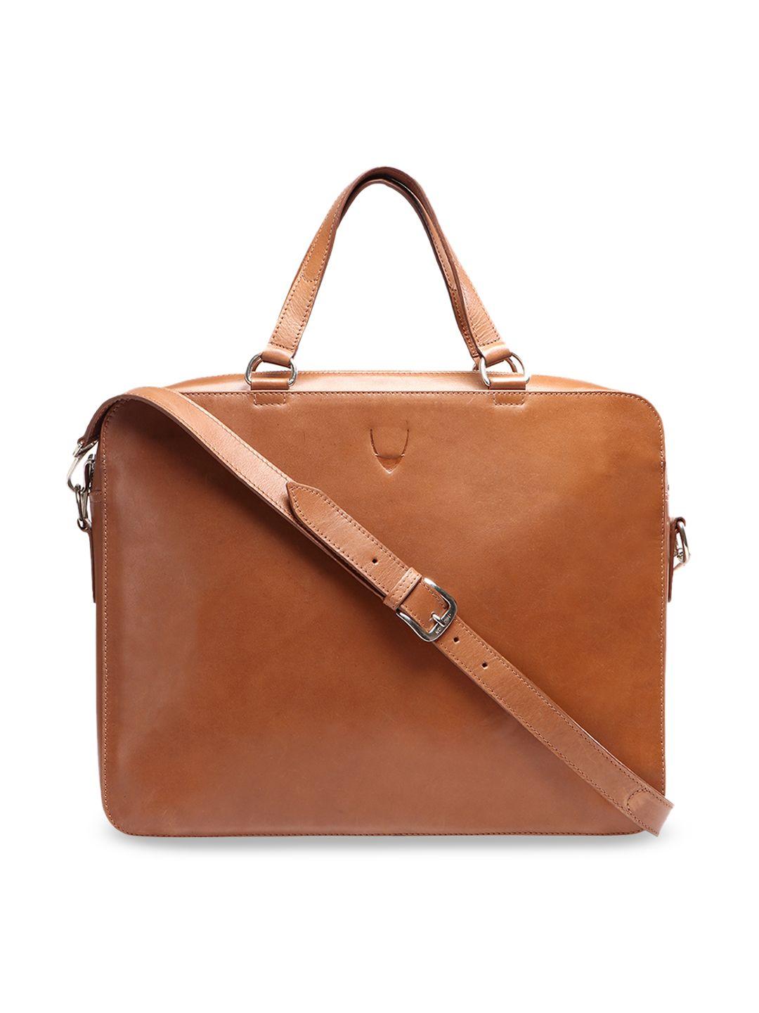 hidesign men tan solid leather messenger bag