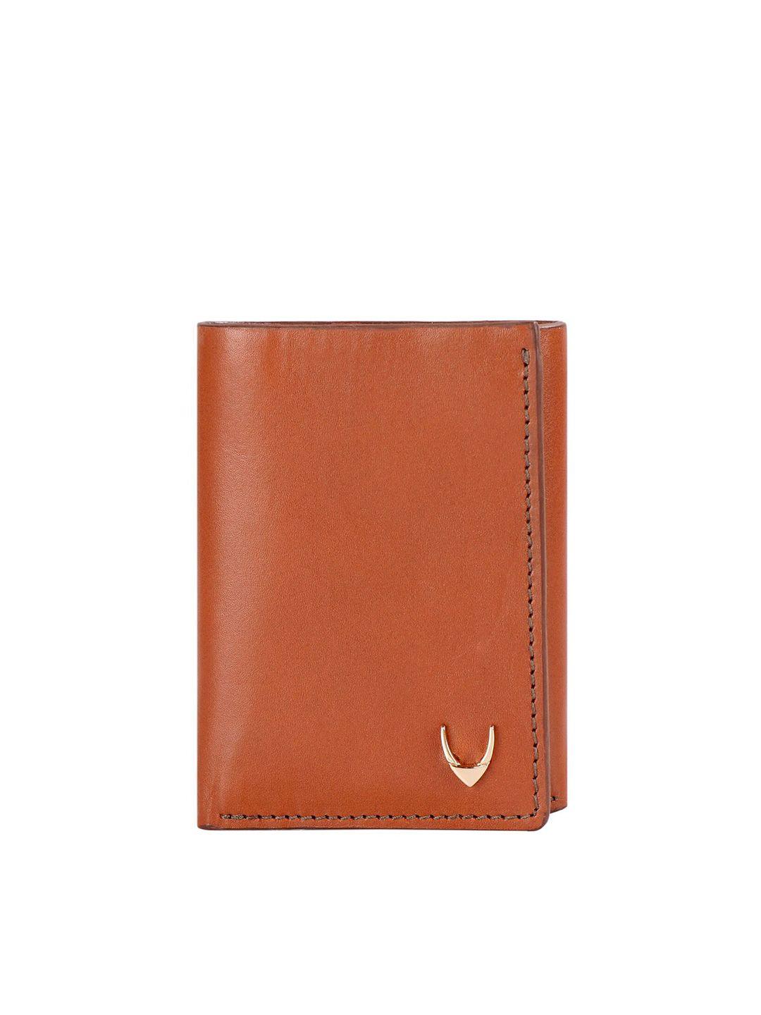 hidesign men tan three fold leather wallet