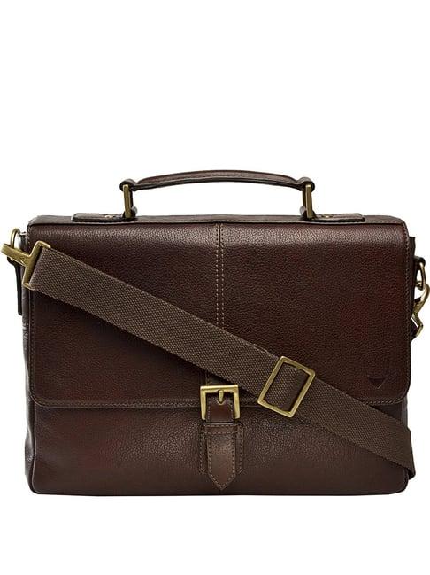 hidesign merlin 03 brown solid leather laptop satchel bag