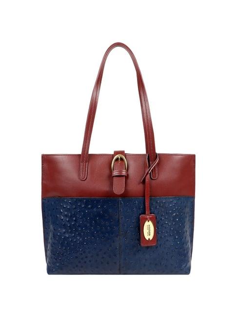 hidesign myntra wlta ex blue & tan textured medium tote handbag