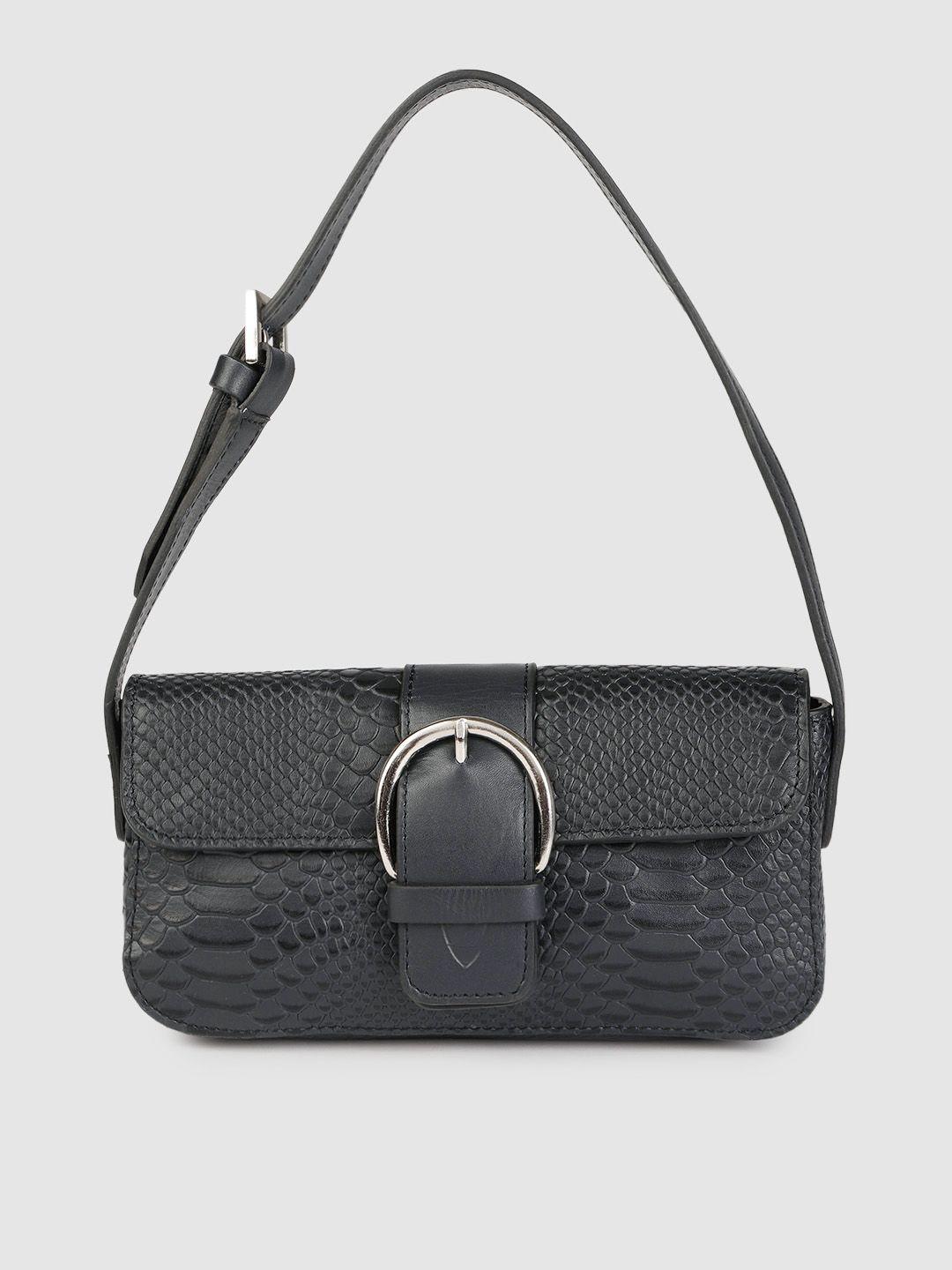 hidesign navy blue animal textured leather structured handheld bag