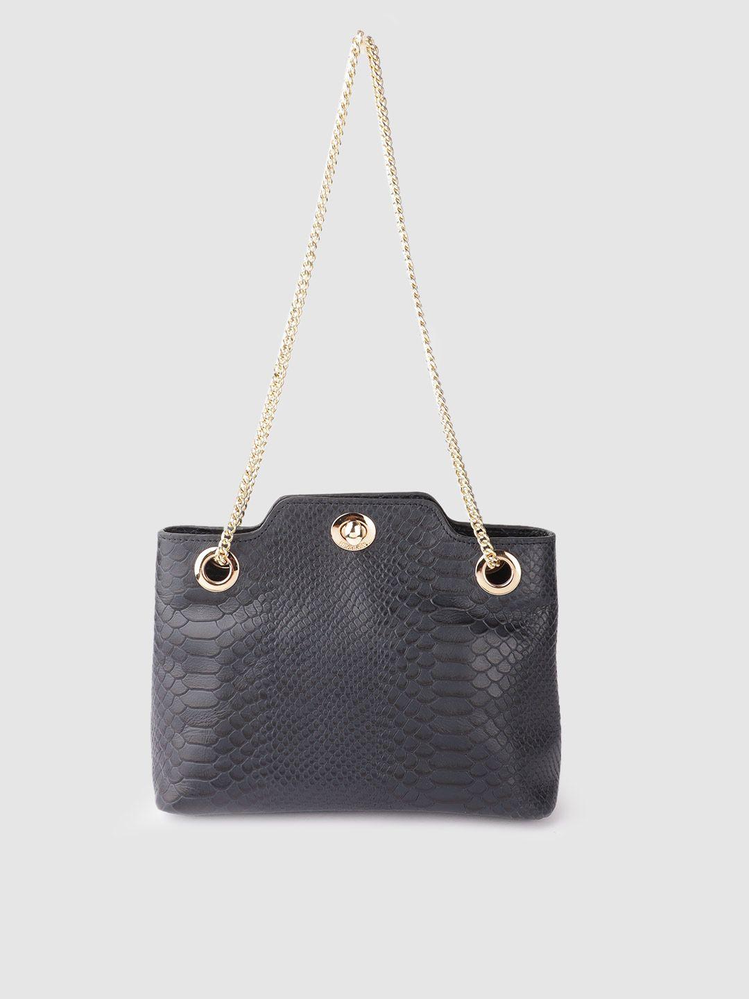 hidesign navy blue snakeskin textured leather structured shoulder bag