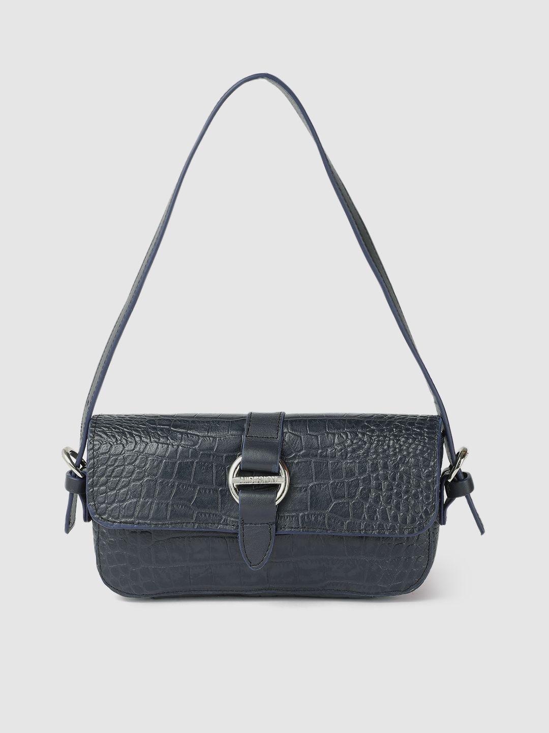 hidesign navy blue textured leather satchel