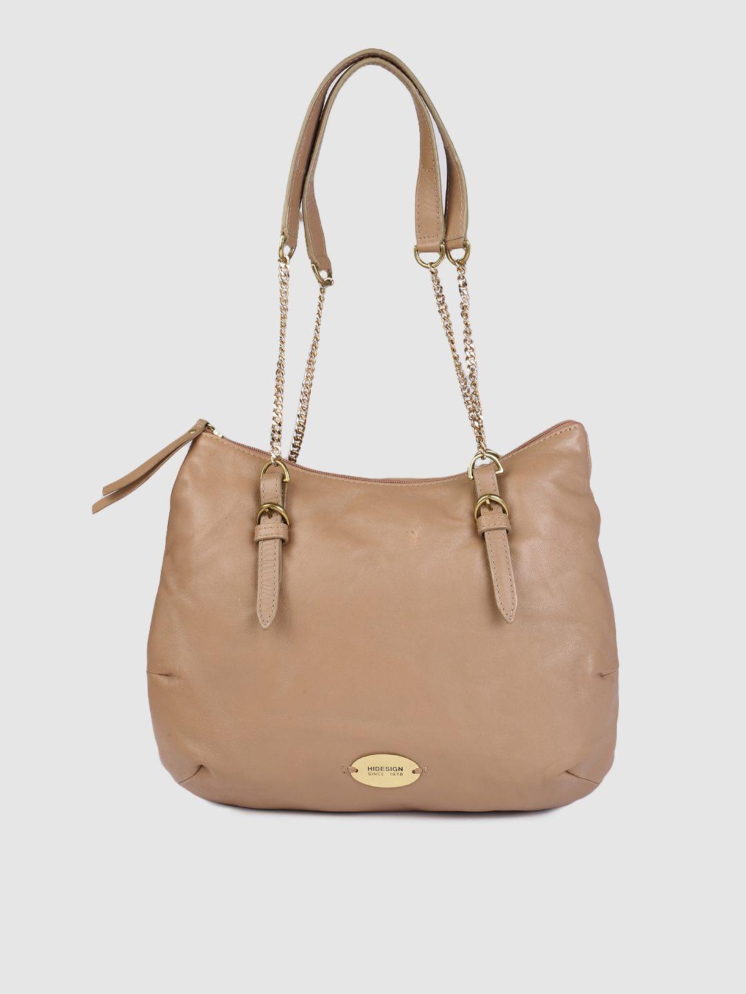 hidesign nude coloured leather half moon shoulder bag