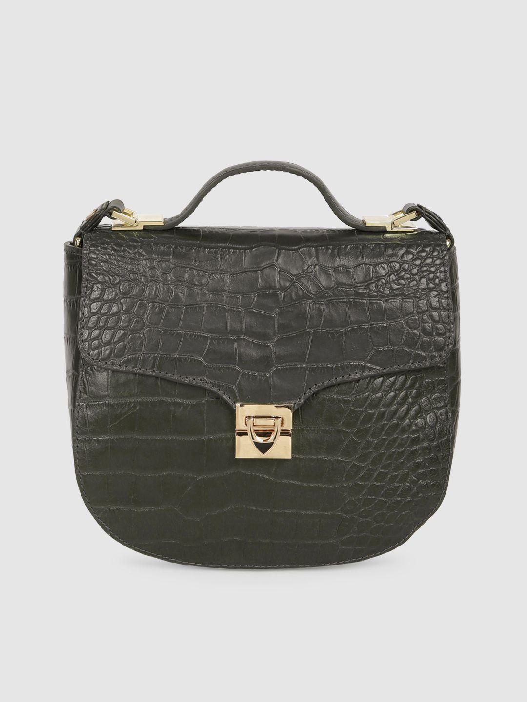 hidesign olive green animal textured elsa leather satchel