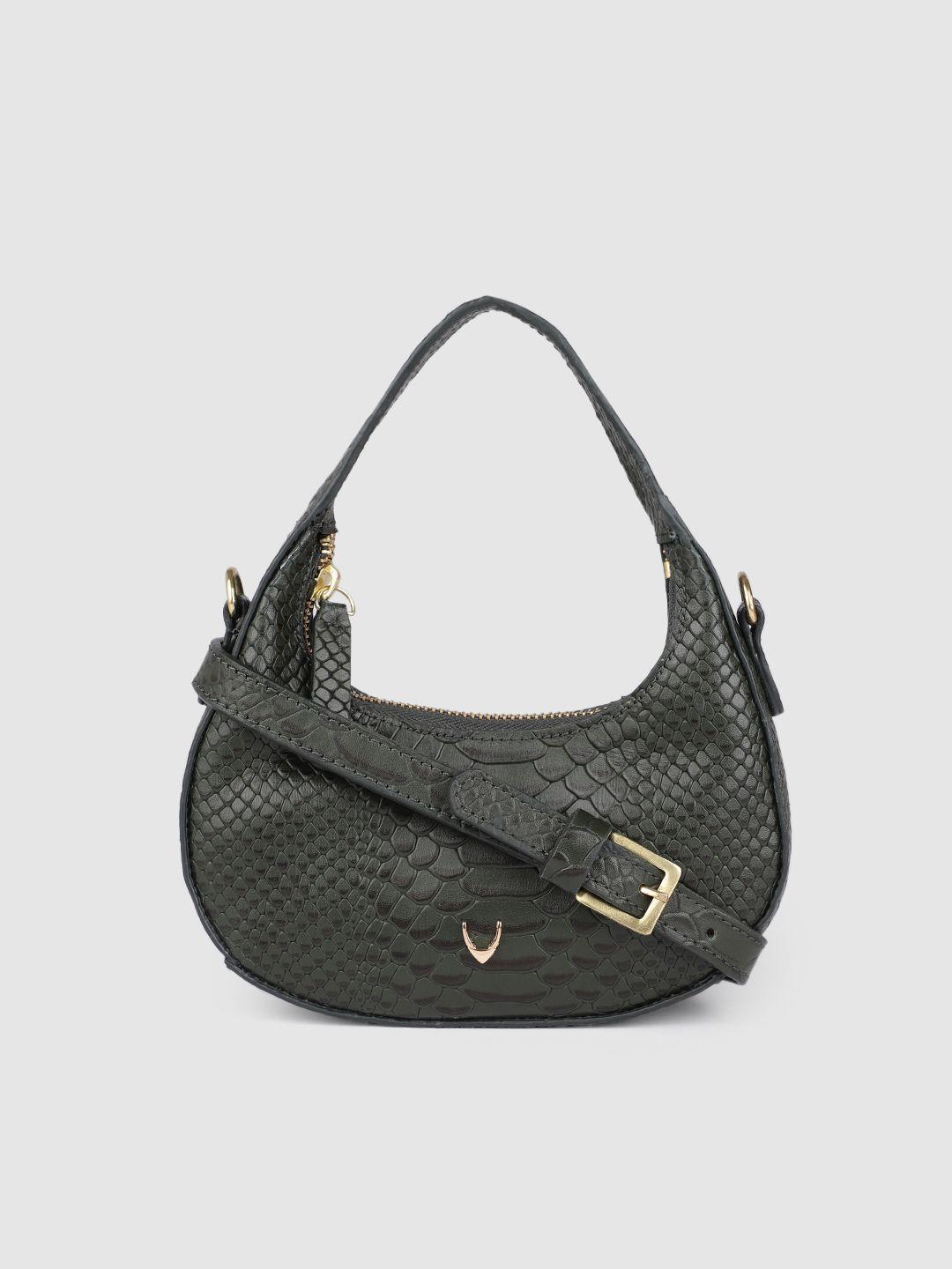 hidesign olive green animal textured leather structured hobo bag