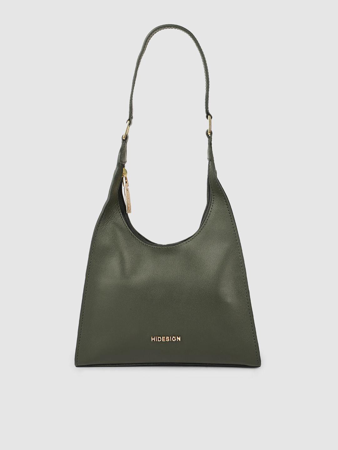 hidesign olive green leather structured hobo bag