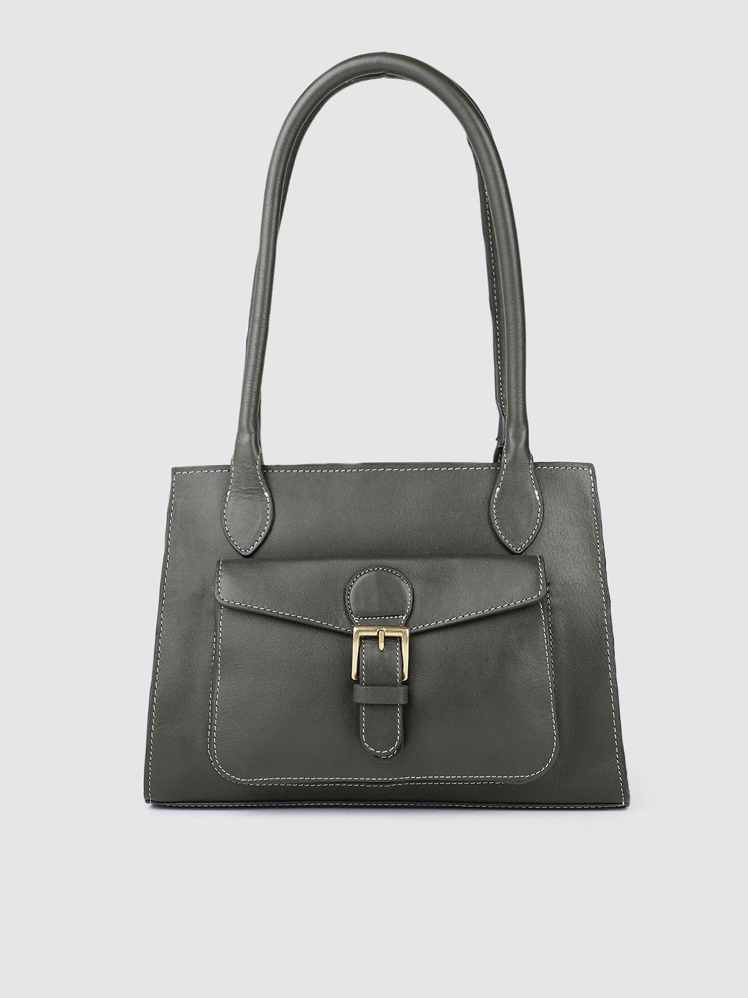 hidesign olive green leather structured shoulder bag