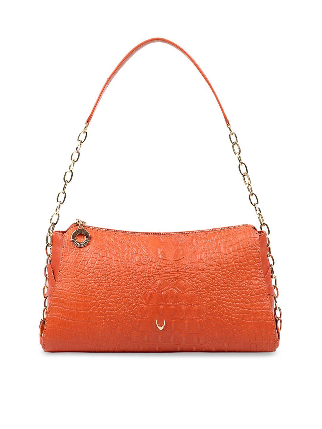 hidesign orange crocodile skin textured leather shoulder bag