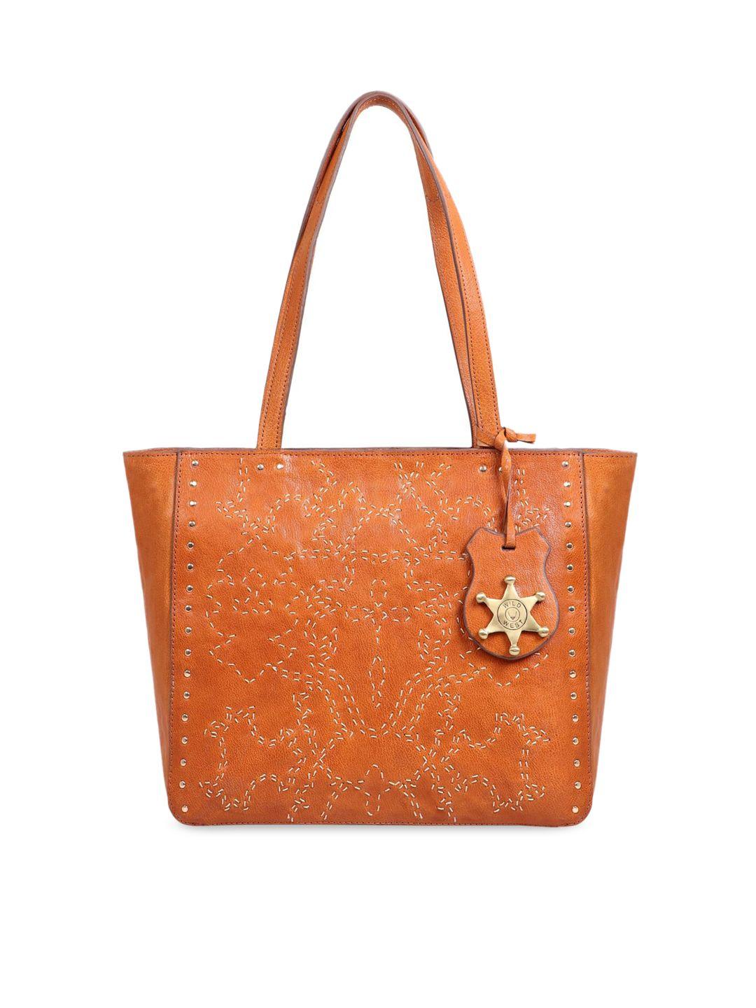 hidesign orange embellished leather oversized structured shoulder bag