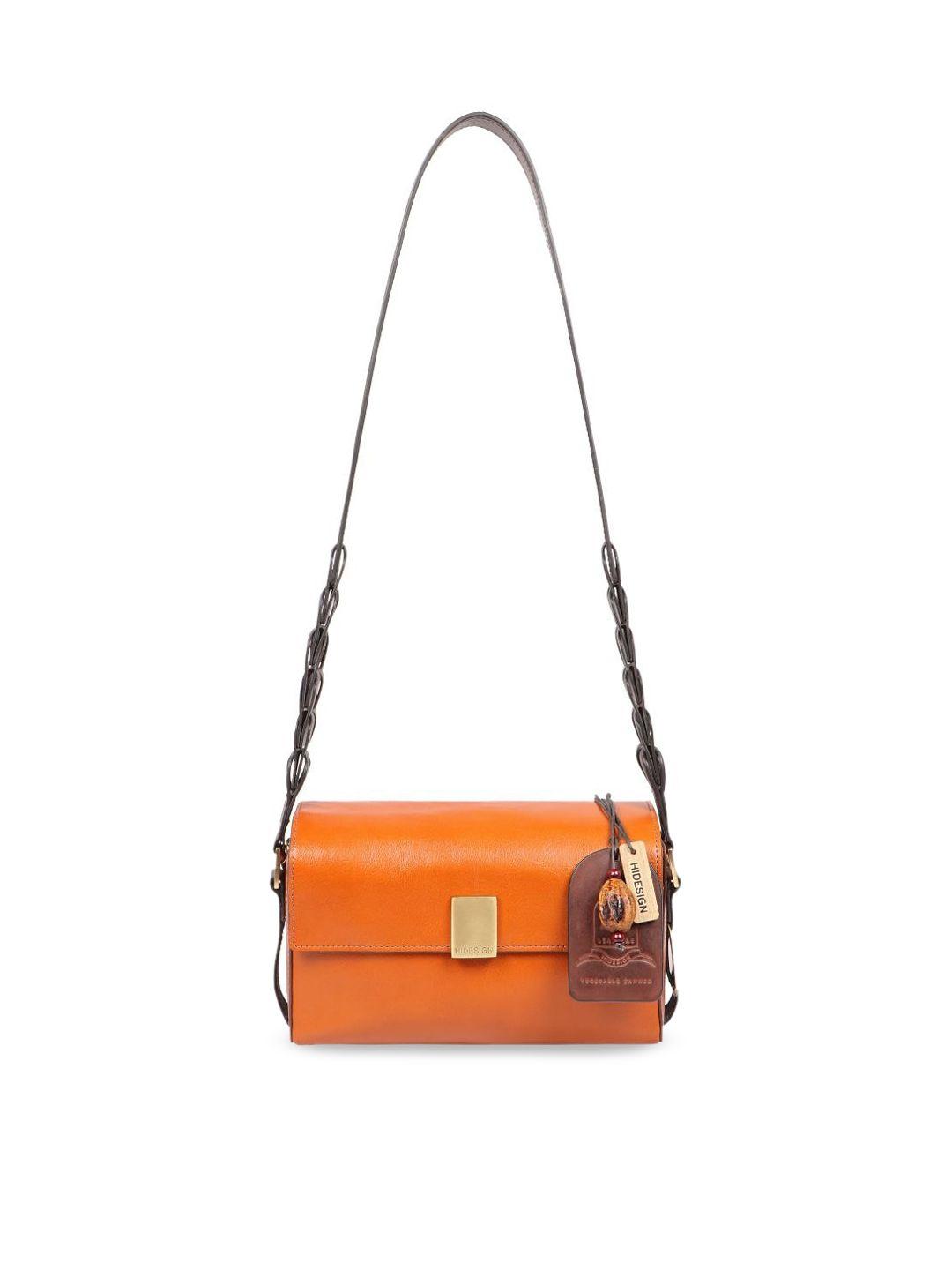 hidesign orange leather structured sling bag