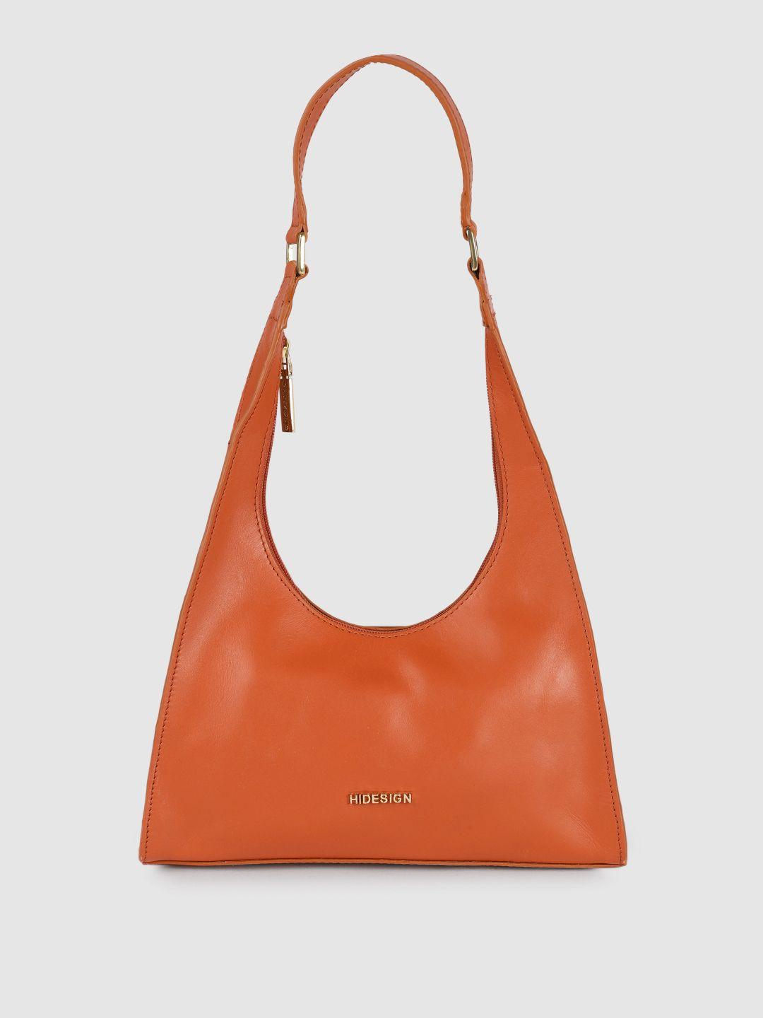 hidesign orange solid leather structured hobo bag