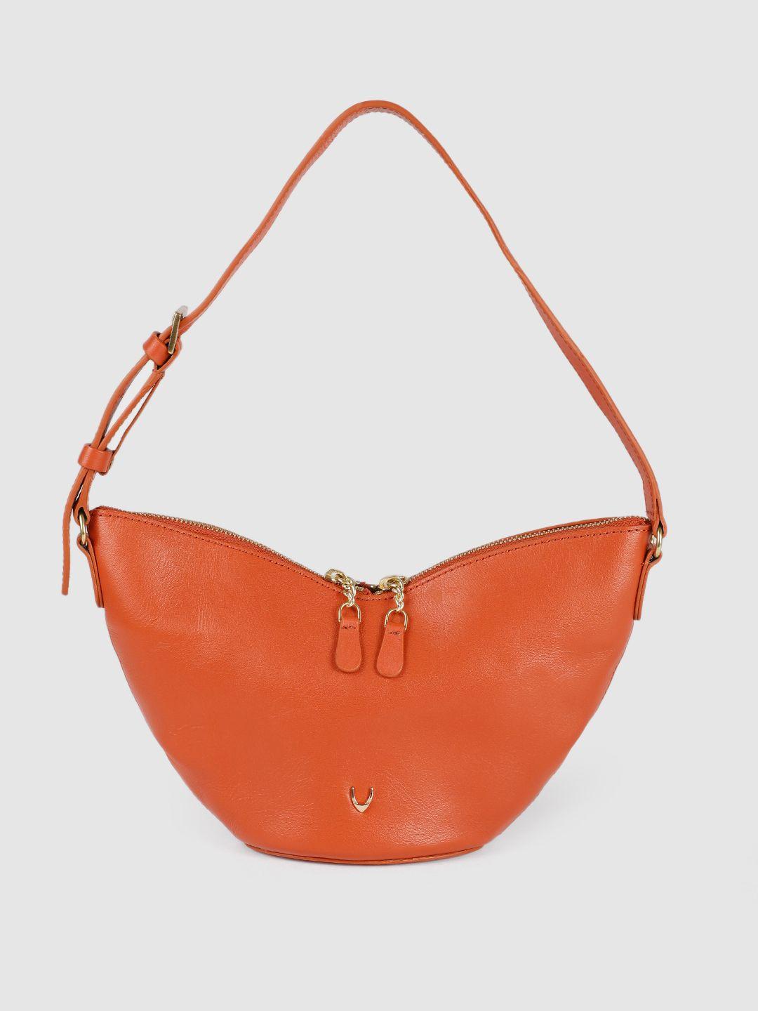 hidesign orange solid leather structured shoulder bag