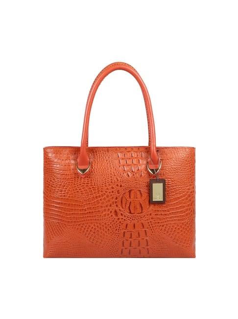 hidesign orange textured medium shoulder handbag