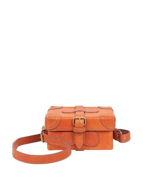 hidesign orange textured medium sling handbag