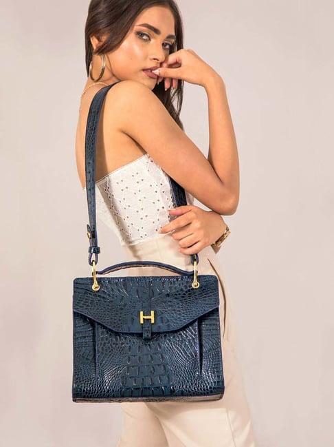 hidesign palo alto fremont-baby croco blue solid medium satchel handbag