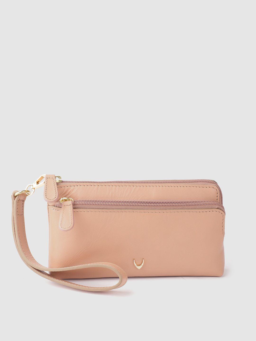 hidesign peach-coloured solid leather purse clutch
