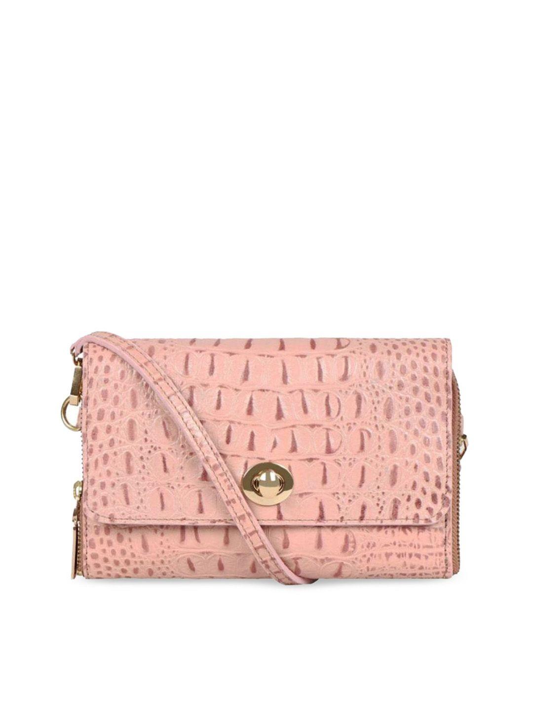 hidesign pink textured leather structured sling bag with quilted