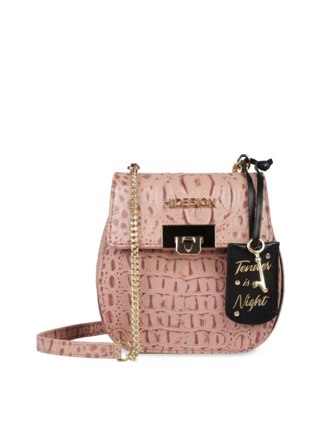 hidesign pink textured leather structured sling bag