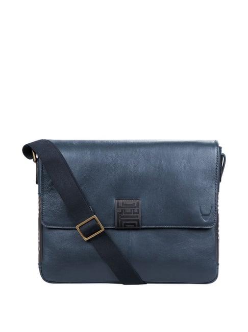 hidesign portobello 01 navy leather medium laptop messenger bag