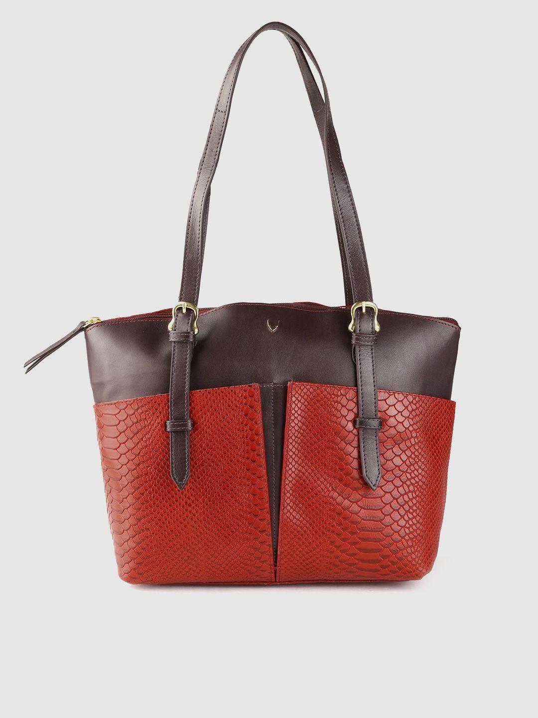 hidesign red & aubergine snakeskin textured leather handcrafted structured shoulder bag