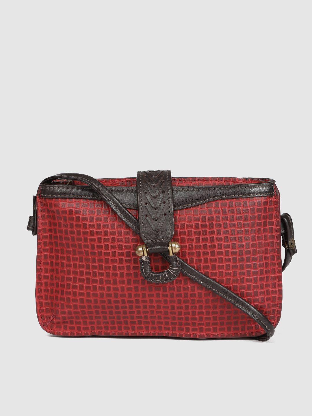 hidesign red & brown textured sling bag