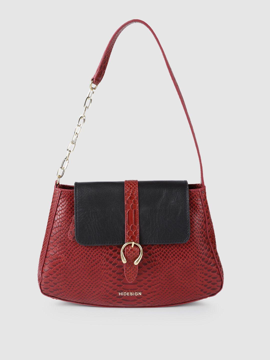 hidesign red animal textured leather structured shoulder bag