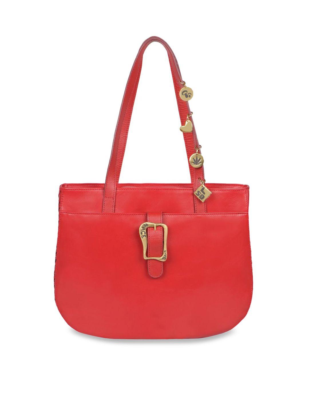 hidesign red leather structured shoulder bag