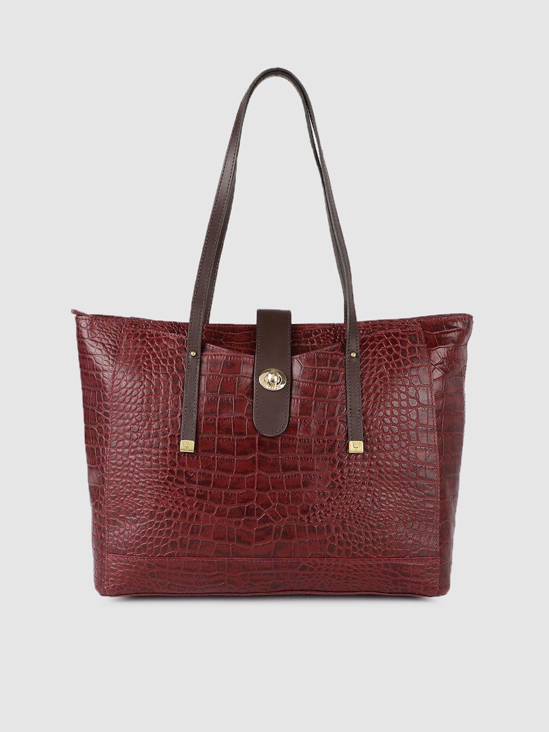 hidesign red leather textured shoulder bag