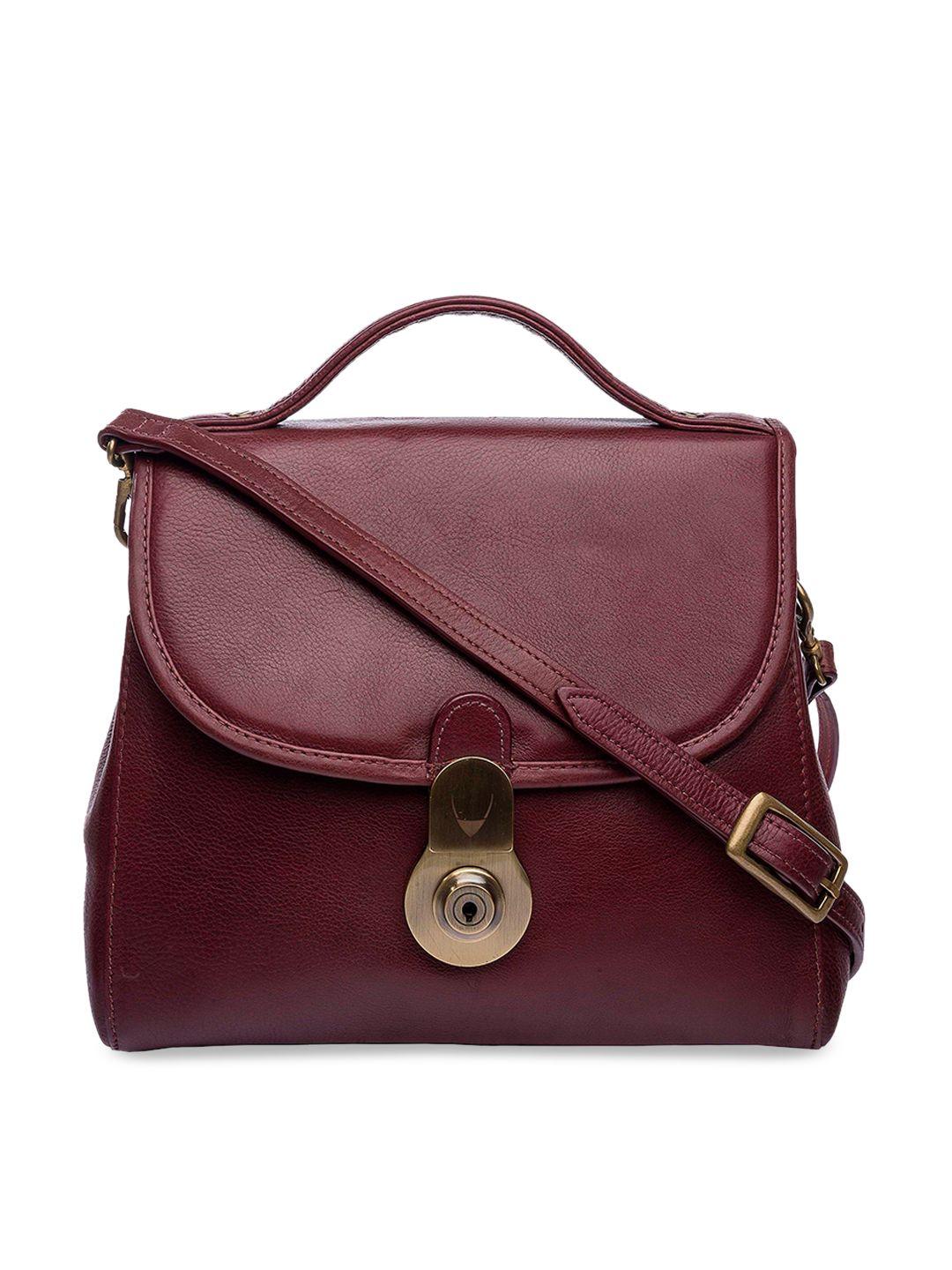 hidesign red solid leather handheld bag