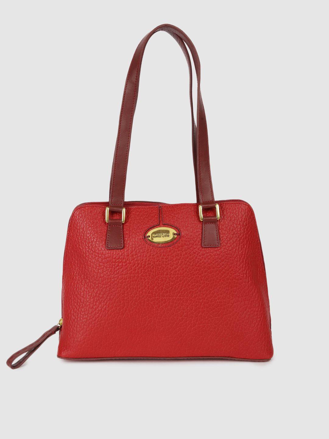 hidesign red solid leather shoulder bag