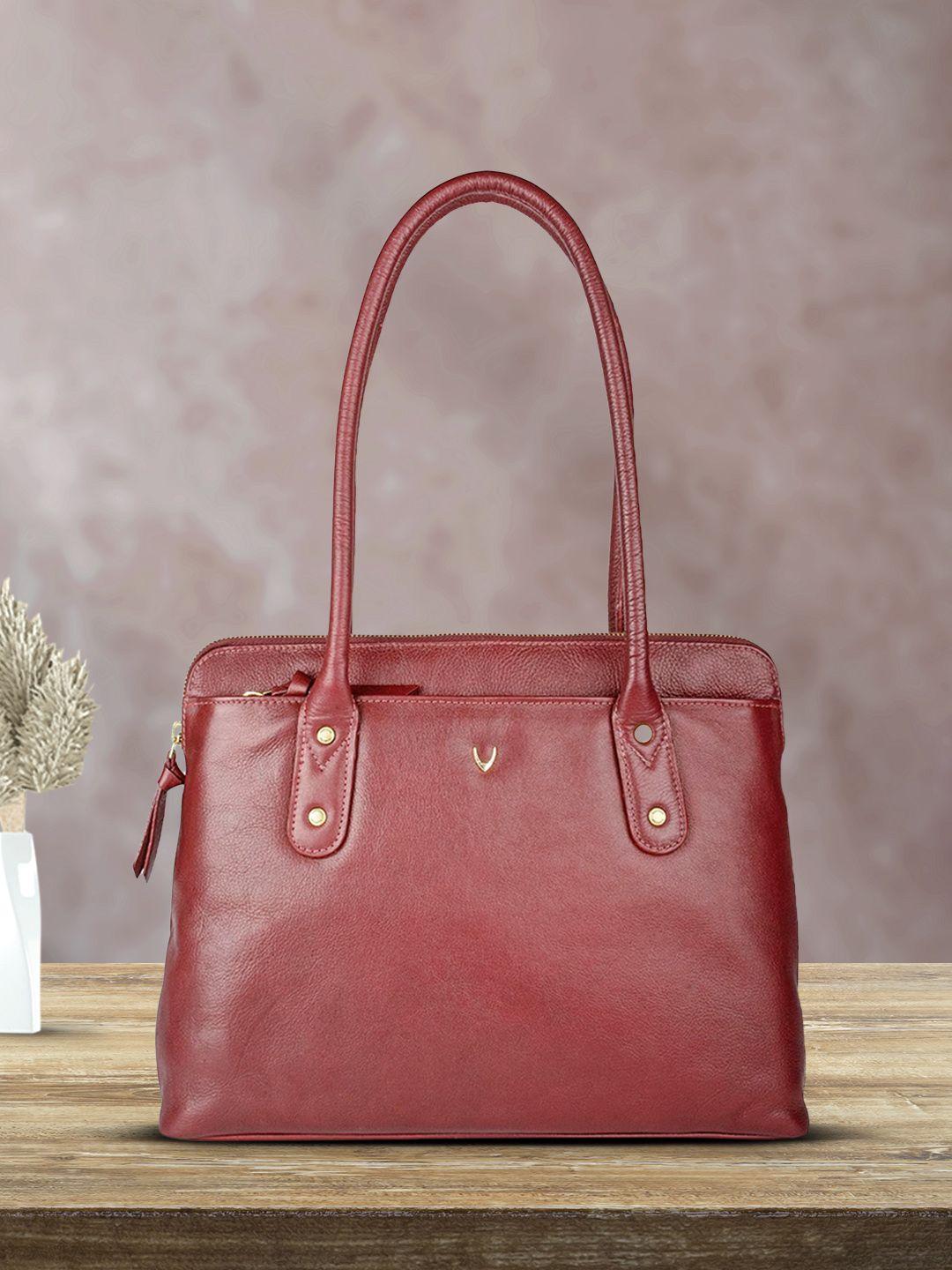 hidesign red solid leather shoulder bag