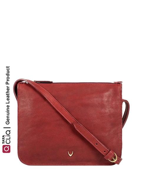 hidesign red solid medium messenger bag