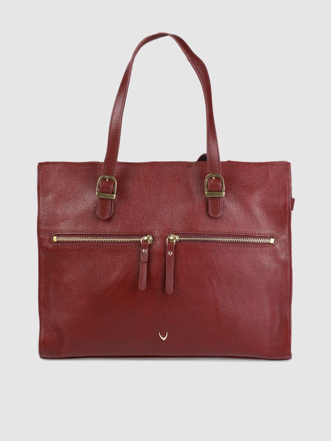 hidesign red solid shoulder leather bag