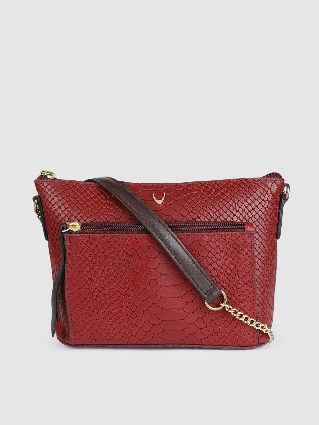 hidesign red textured leather sling bag