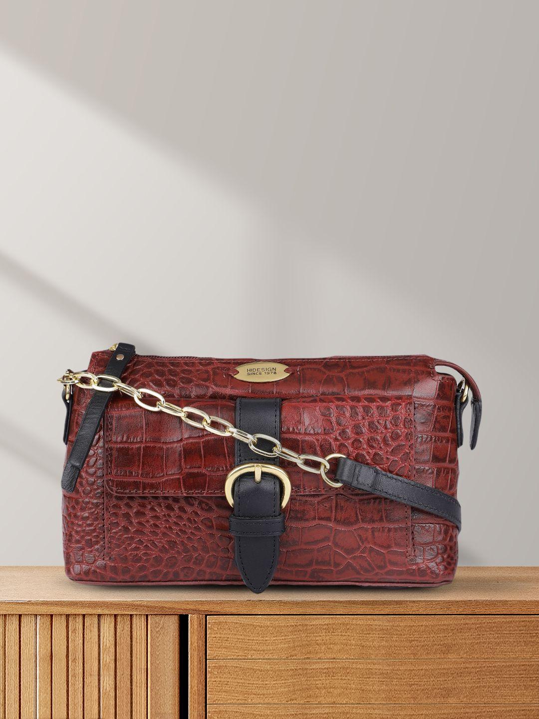 hidesign red textured leather sling bag