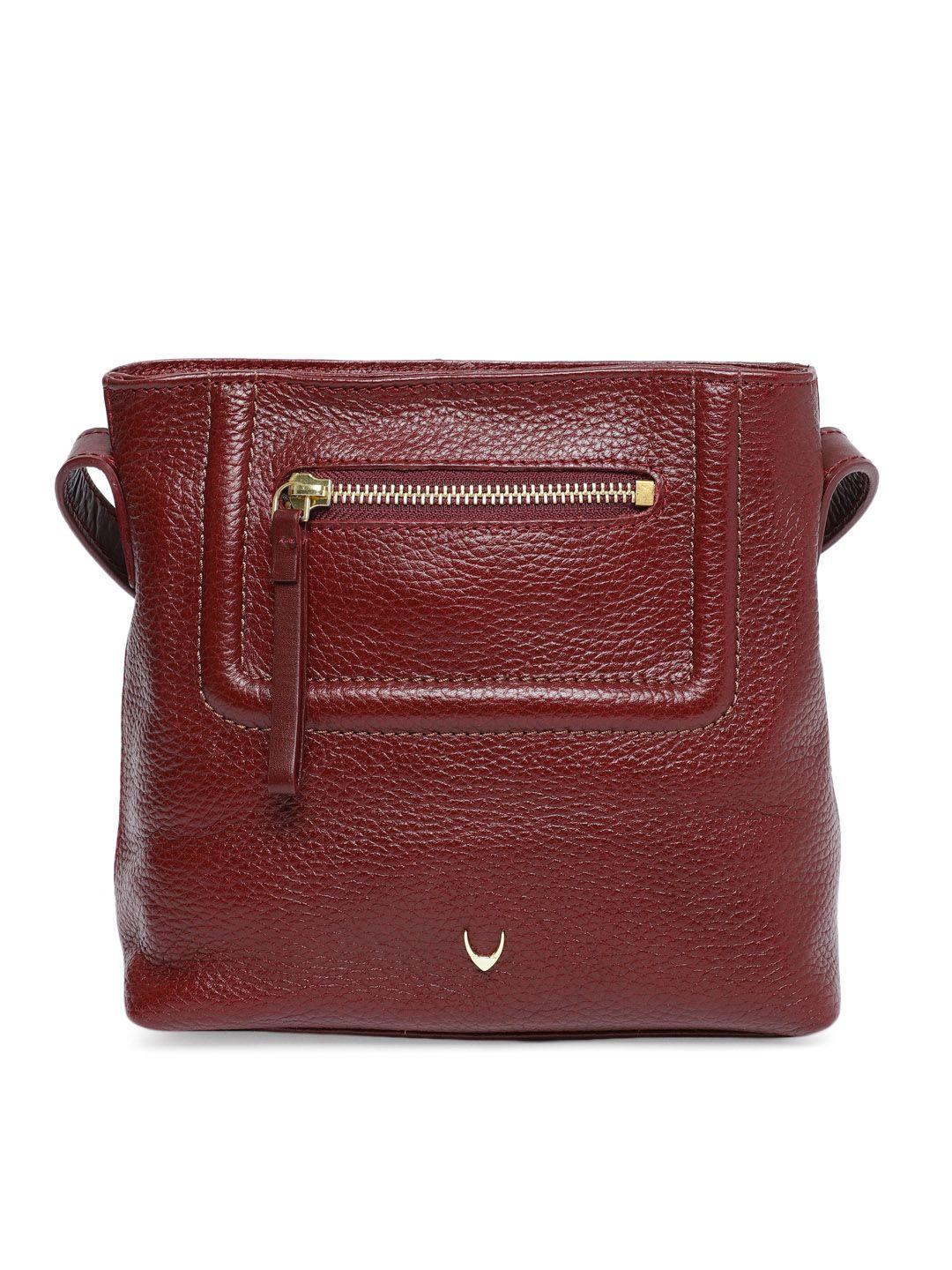 hidesign red textured leather sling bag