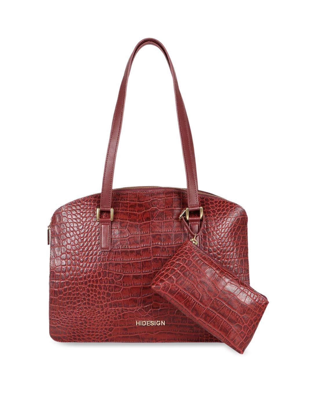 hidesign red textured leather structured handbag