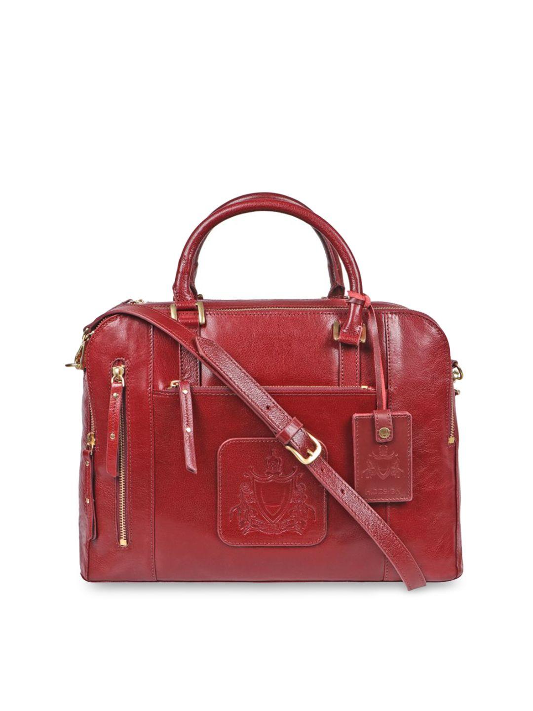 hidesign red textured leather structured handheld bag