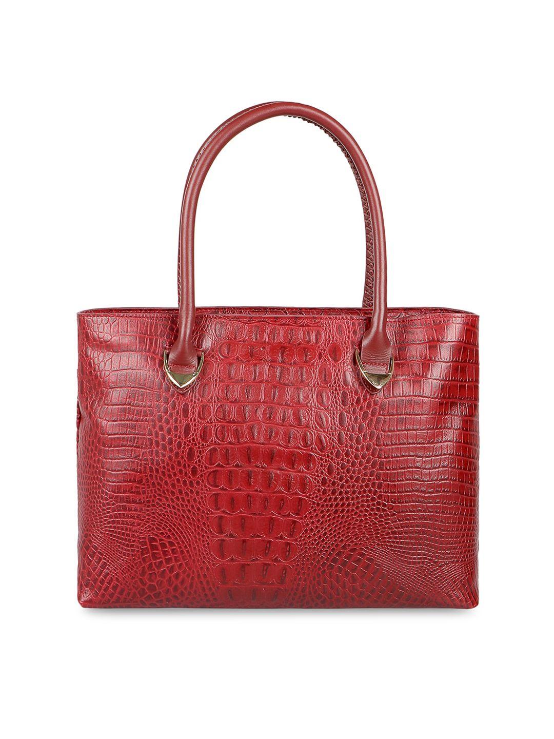 hidesign red textured leather structured handheld bag