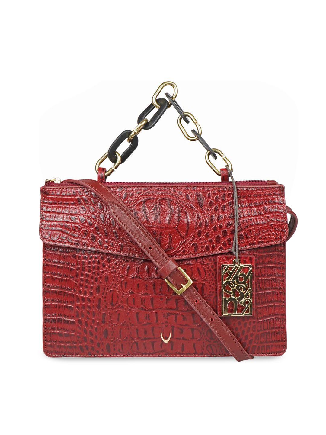 hidesign red textured leather structured handheld bag