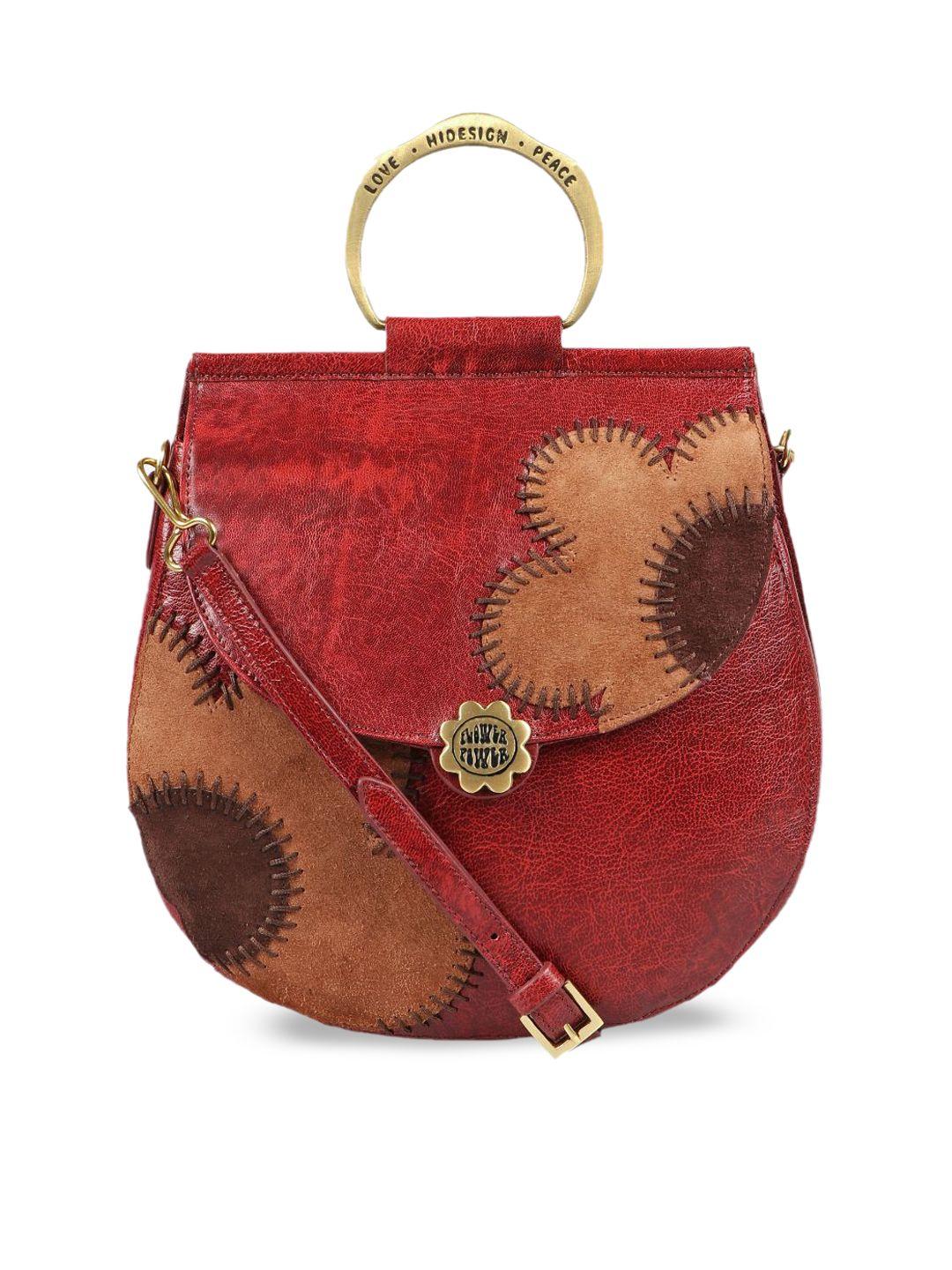 hidesign red textured leather structured satchel