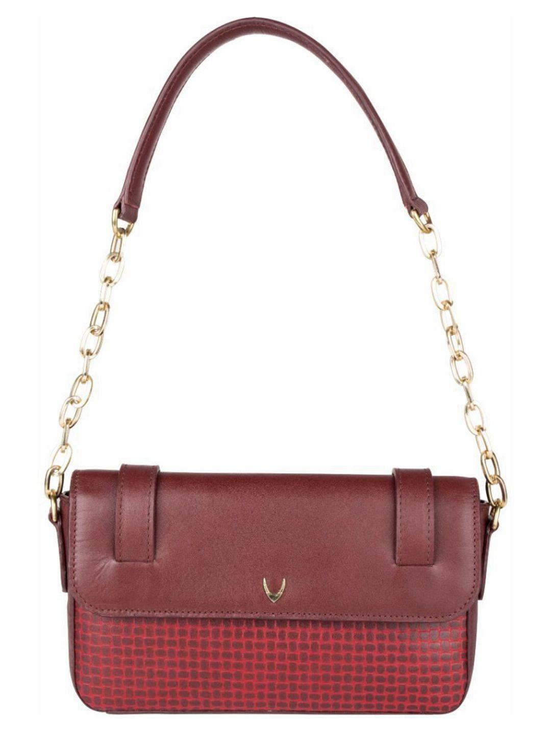 hidesign red textured leather structured shoulder bag