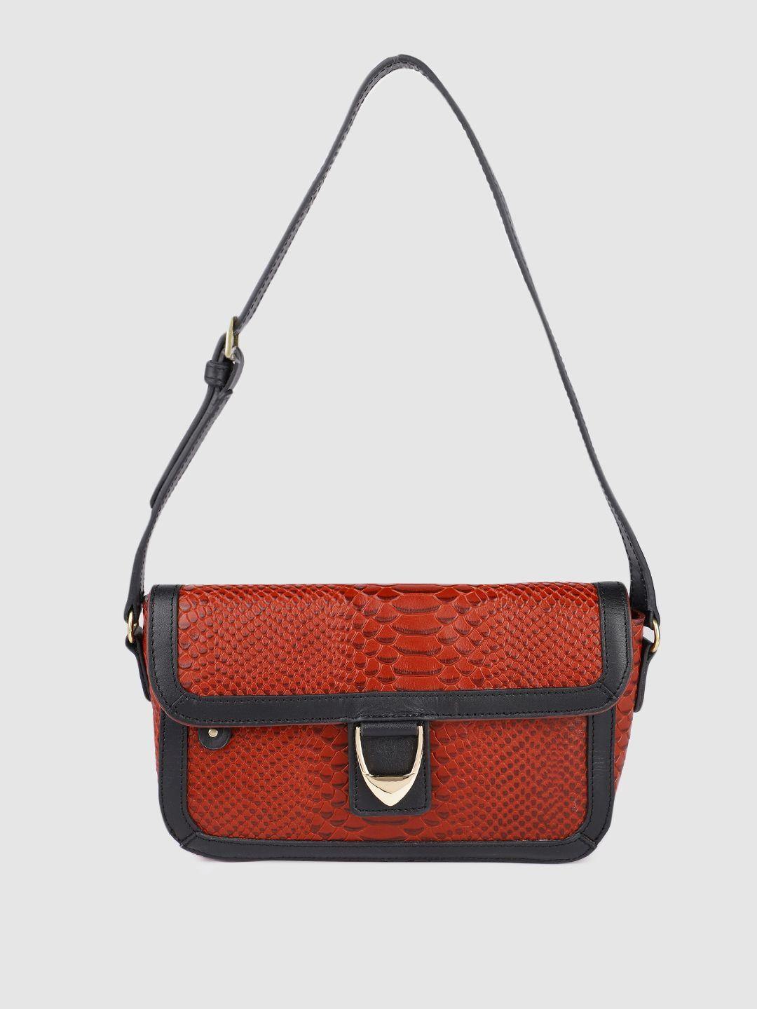 hidesign red textured leather structured shoulder bag