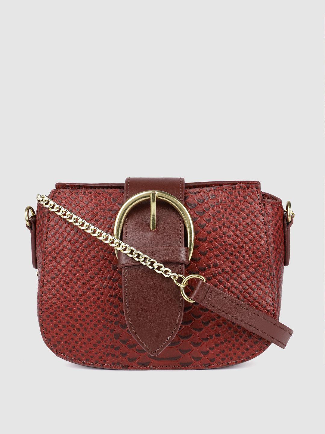 hidesign red textured leather structured sling bag