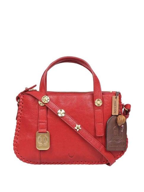 hidesign red textured medium handbag