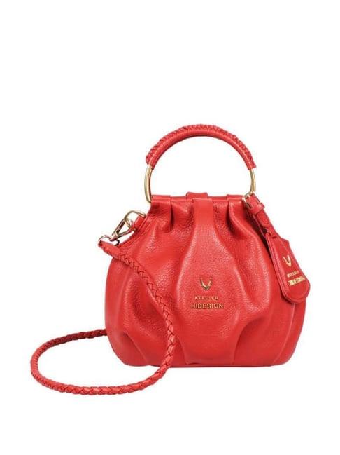 hidesign red textured medium handbag