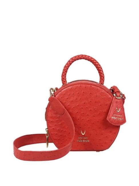 hidesign red textured medium handbag